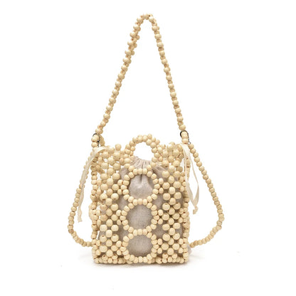 Wooden Bead Crossbody Bag – Handcrafted Hollow Woven Design