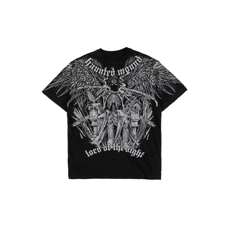 Gothic Graphic T-Shirt – Unisex Washed Streetwear Hip Hop Tee