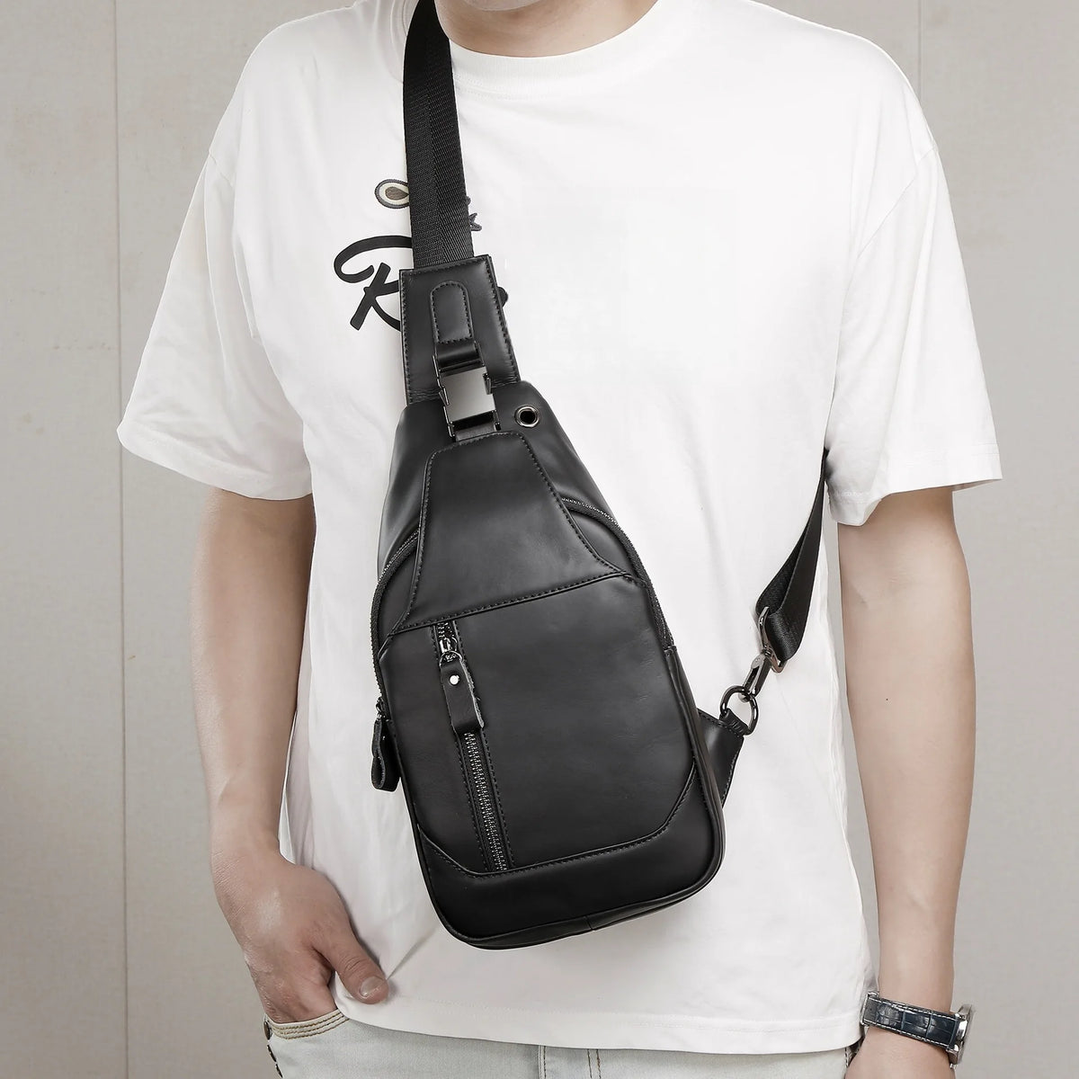Men's Genuine Leather Sling Chest Bag – Python Skin Crossbody Pack
