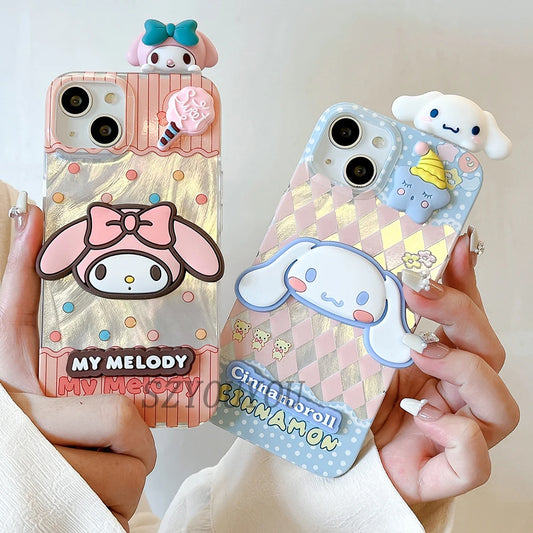 Cute Cartoon Samsung Case with 3D Doll – Cinnamoroll Kuromi Kitty Design