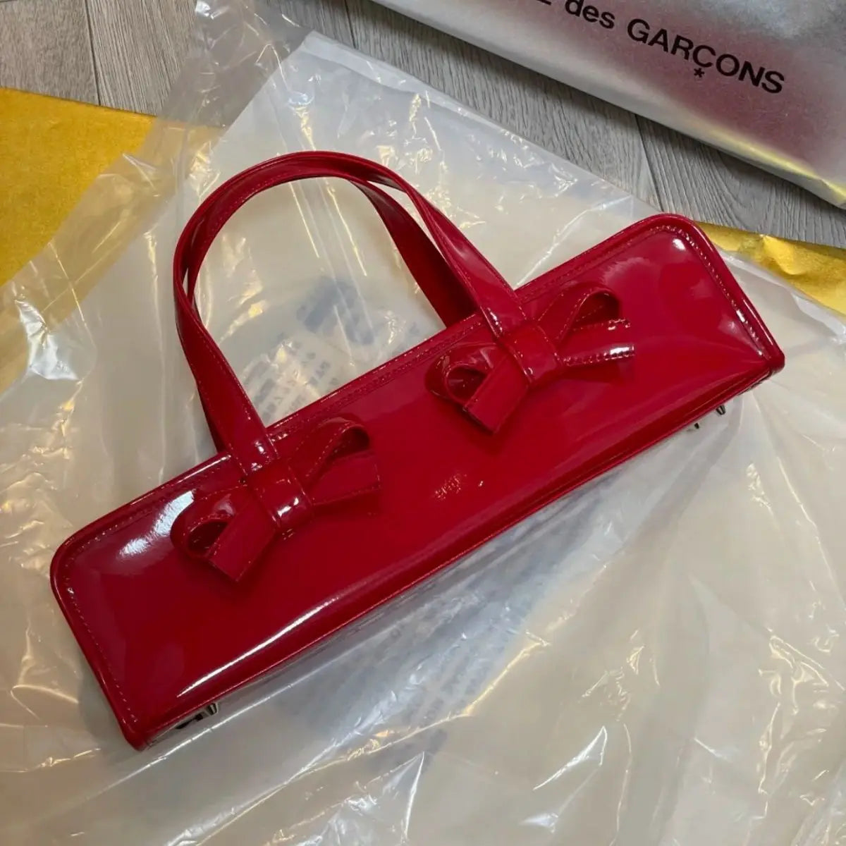 Retro Bow Red Y2k Hot Girls Leather Zipper Shoulder Bags
