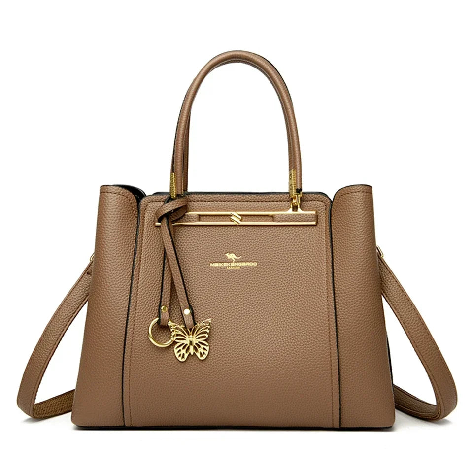 Luxury Leather Handbag for Women – 3-Layer Shoulder Crossbody Bag