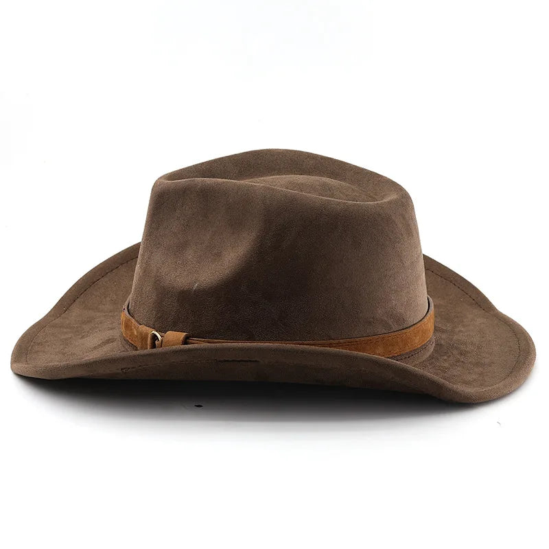 Western Cowboy Fedora Hat – Faux Suede Jazz Brim