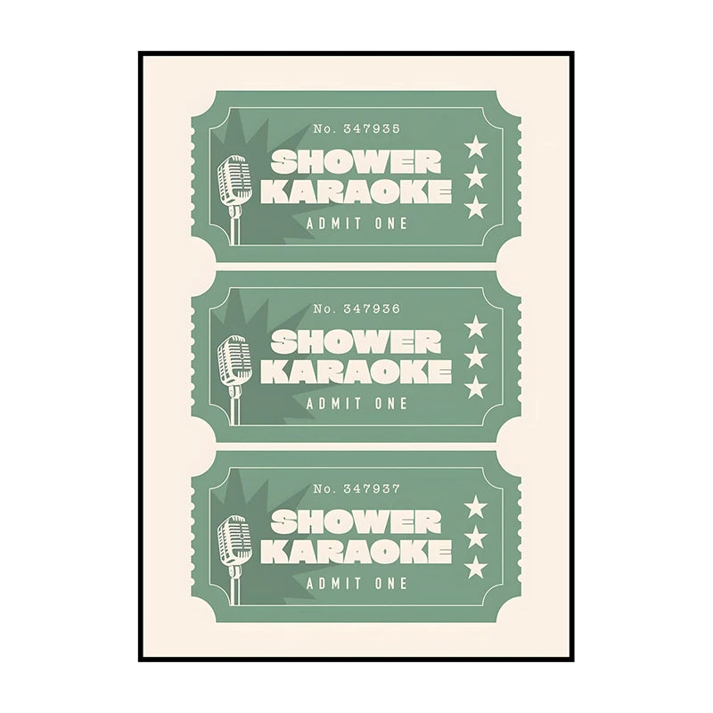 Shower Karaoke Admit One Poster – Funny Retro Bathroom Wall Art