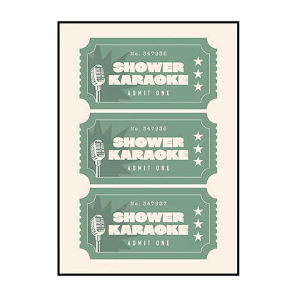 Shower Karaoke Admit One Poster – Funny Retro Bathroom Wall Art