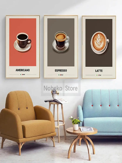 Italian Coffee Minimalist Poster | Cappuccino Espresso Latte Wall Art Print