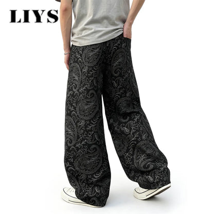 Men's Paisley Print Baggy Straight Jeans – Dark Streetwear