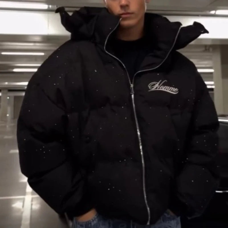 Men's Puffer Jacket Thick Warm Cotton-Padded Coat Harajuku Streetwear