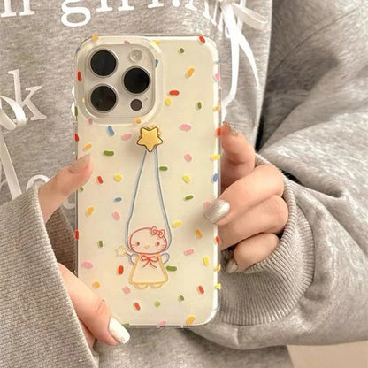 Cute Cat Star Wrist Strap iPhone Case – Colorful Confetti