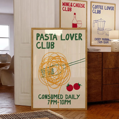 Pasta Lover Club Wall Art Print – Funny Food Kitchen Poster