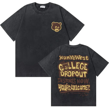 College Dropout Bear Graphic T-Shirt – Washed Vintage Streetwear Tee