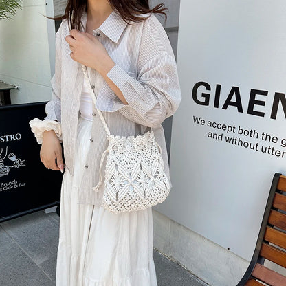 Woven Raffia Crossbody Bag for Women – Boho Knit Beach Purse