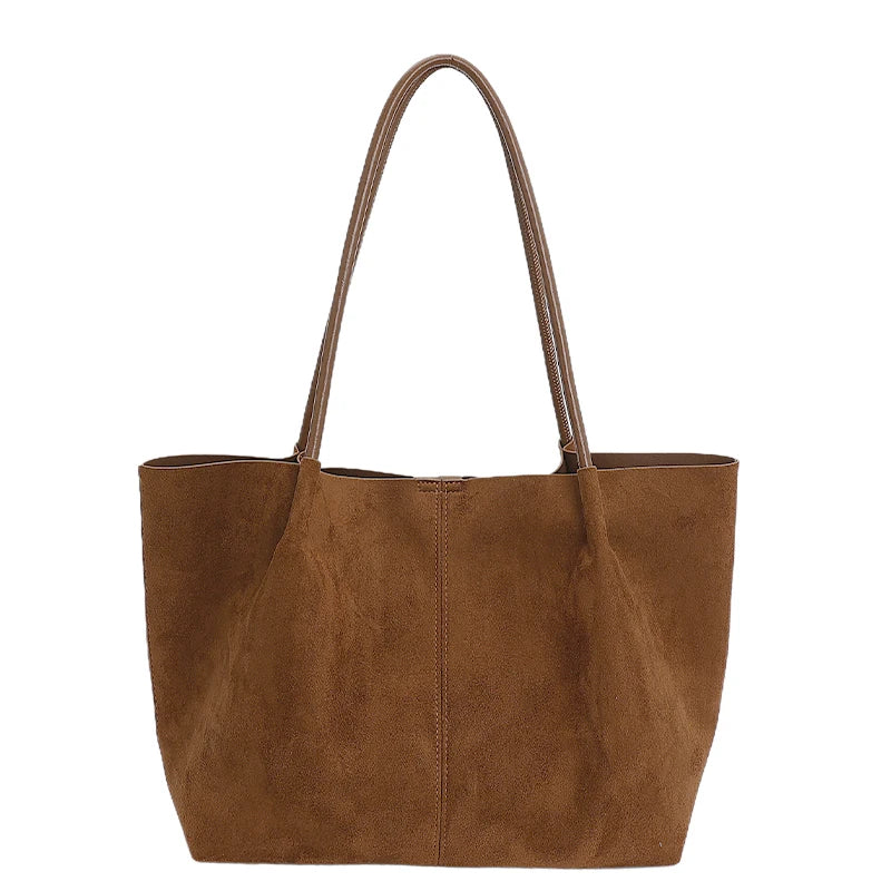 Faux Suede Large Tote Shoulder Bag for Women – Retro Soft Luxury