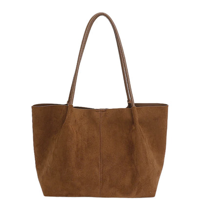 Faux Suede Large Tote Shoulder Bag for Women – Retro Soft Luxury