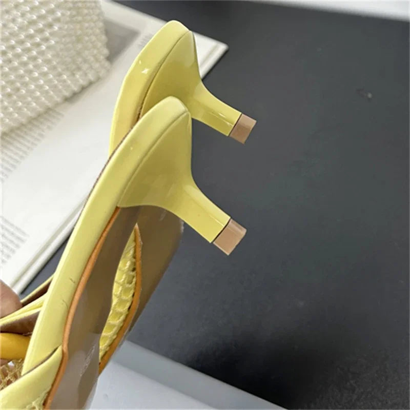 Eilyken Mesh Pointed Toe Mule Heels – Women's Hollow Out Slingback