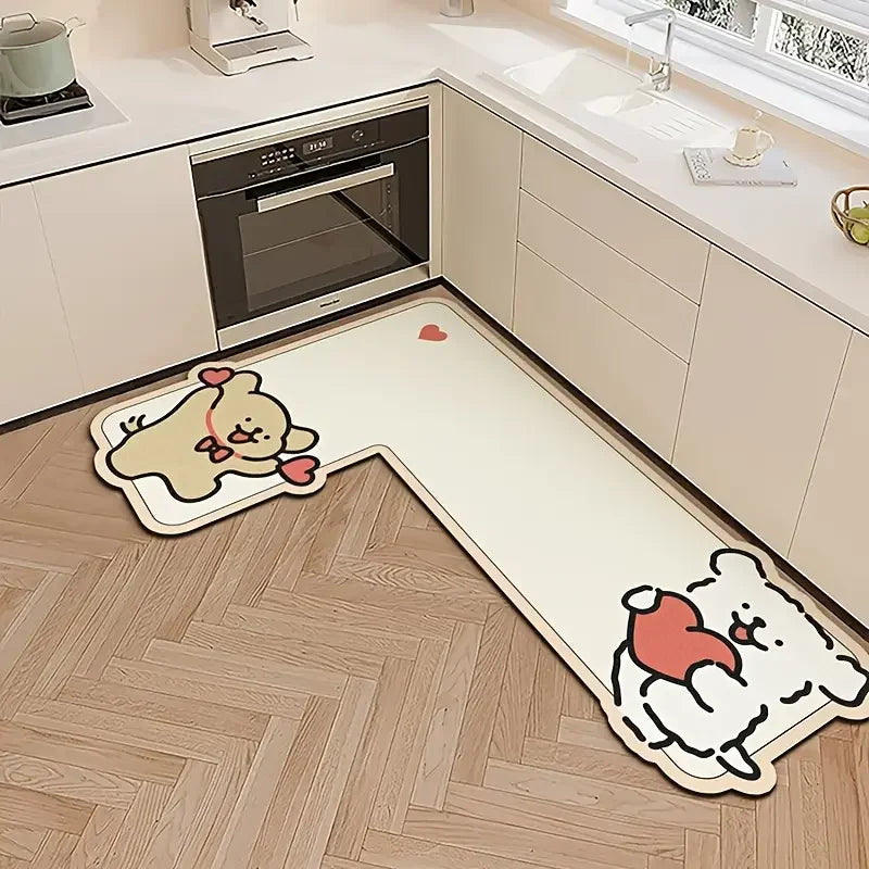 Cartoon L-Shaped Kitchen Floor Mat – Non-Slip Water Absorbent Rug