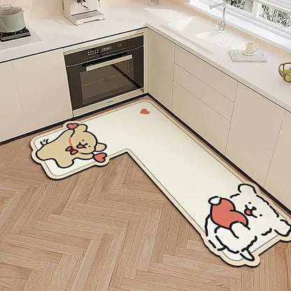 Cartoon L-Shaped Kitchen Floor Mat – Non-Slip Water Absorbent Rug