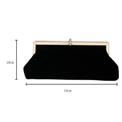 Women Retro Black Velvet Evening Clutch Bag
