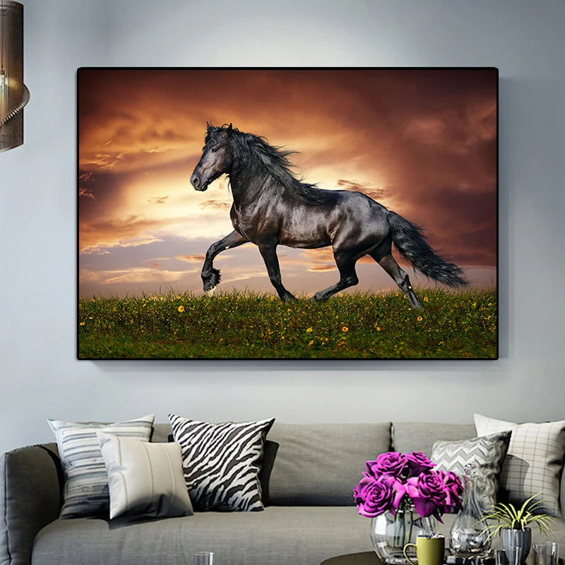 Wild Horse Canvas Wall Art – Majestic Running Stallion Poster Print