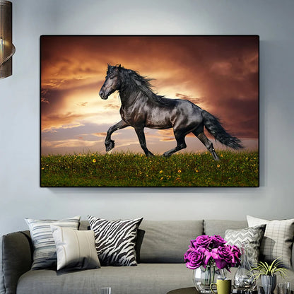 Wild Horse Canvas Wall Art – Majestic Running Stallion Poster Print