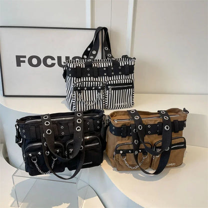 Chains Zipper Buckle Nylon Shoulder Bags