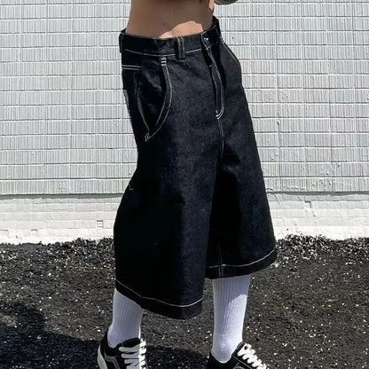 Men's Loose Fit Denim Shorts – Streetwear Graphic Pockets