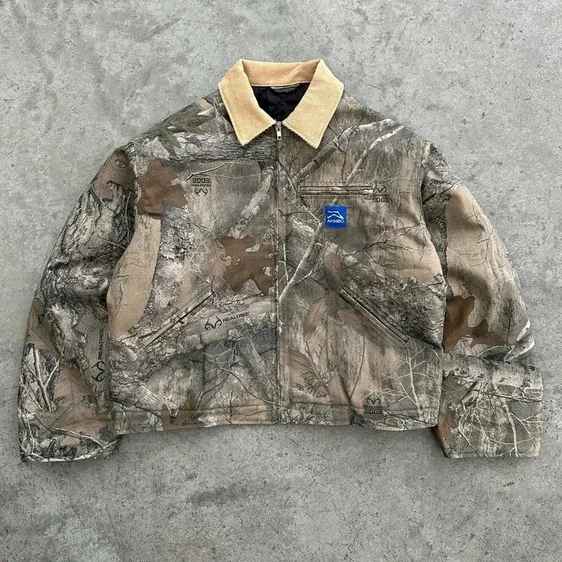 Y2K Camo Floral Embroidery Zip-Up Hoodie Jacket – Women's Streetwear