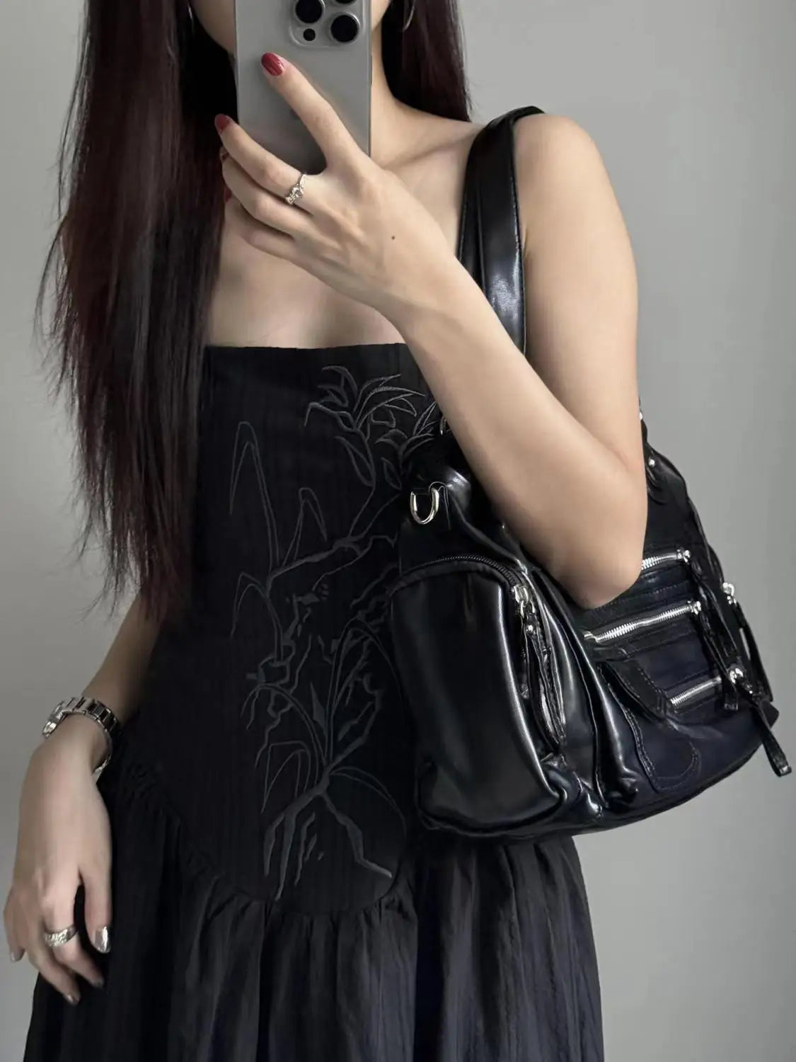 Vintage Black Women High Street Pocket Chic Y2k Handbag