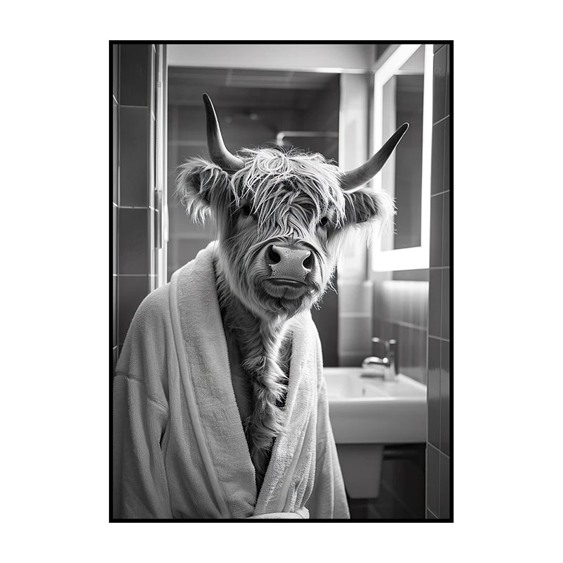Funny Animal Bathroom Wall Art Poster – Quirky Wildlife in Bathrobe Print