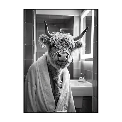 Funny Animal Bathroom Wall Art Poster – Quirky Wildlife in Bathrobe Print