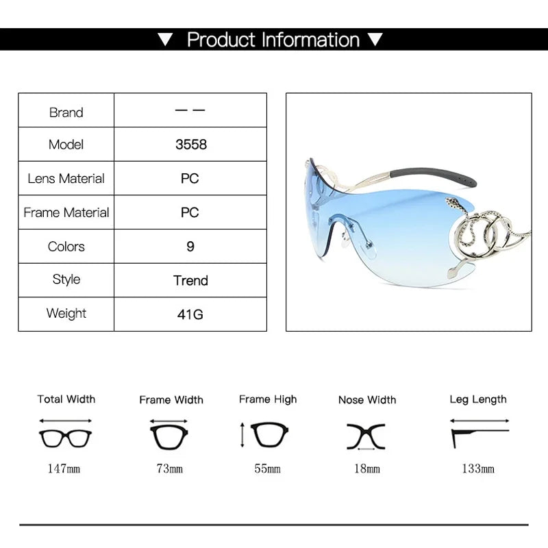 Y2K Rimless Sunglasses – Women's Gradient Wrap Shield