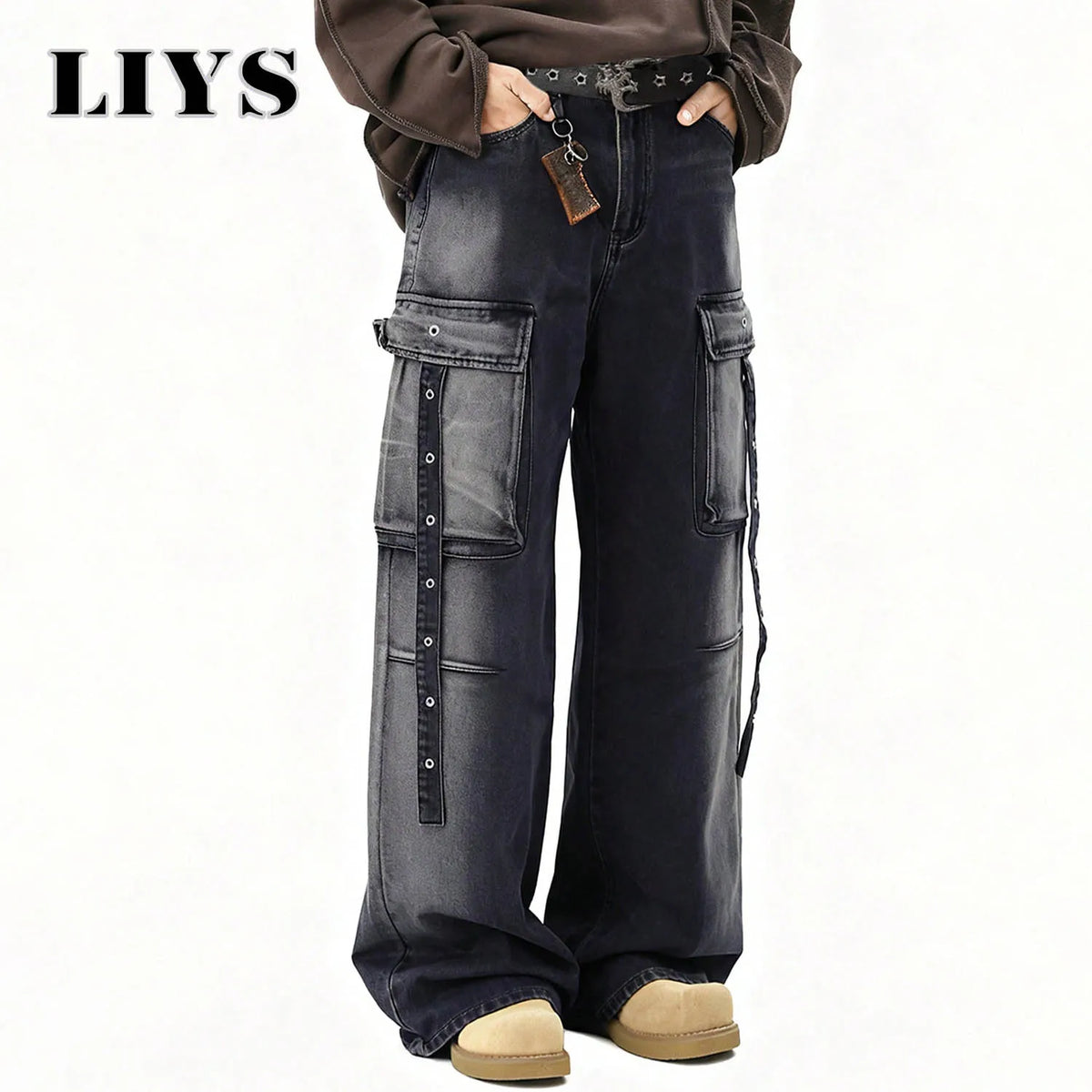 Baggy Cargo Jeans Men – Wide Leg Multi-Pocket Washed Denim