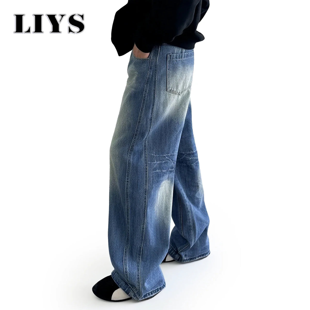 Baggy Wide Leg Men's Jeans – American Retro Lightning Grain