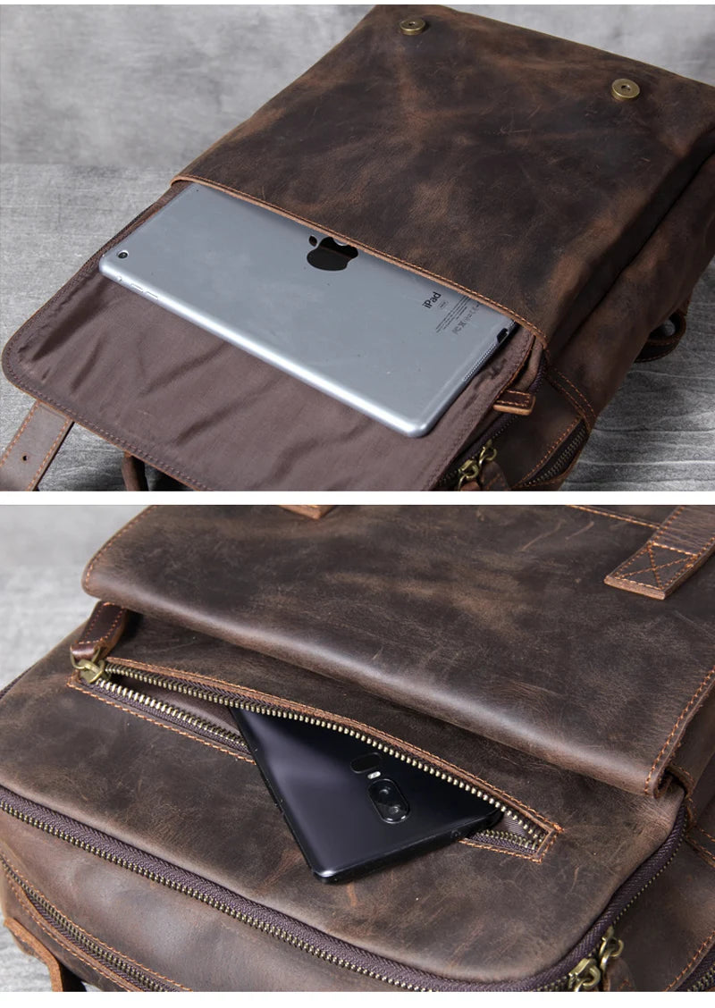 Genuine Leather Backpack for Men – Vintage 15.6" Laptop Bag