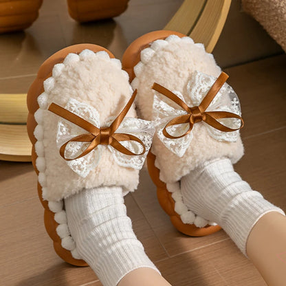Winter Fur Slippers For Women Non Slip Plush Home Shoes