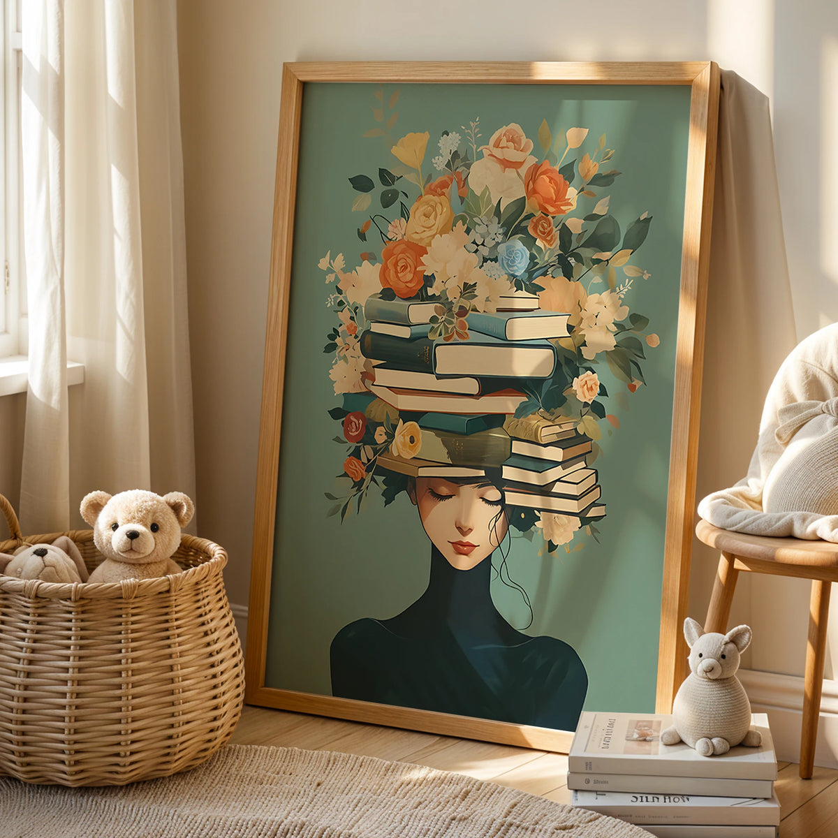 Reader Flower Crown Wall Art Print – Boho Book Lover Poster
