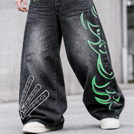 Anime Print Baggy Jeans – Y2K Wide Leg Streetwear Denim Pants