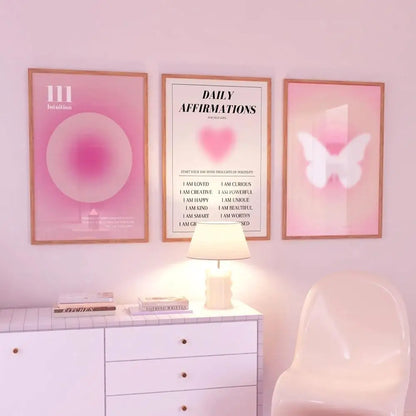 Pink Aura Affirmation Wall Art Poster Set – Angel Numbers & Butterfly Prints