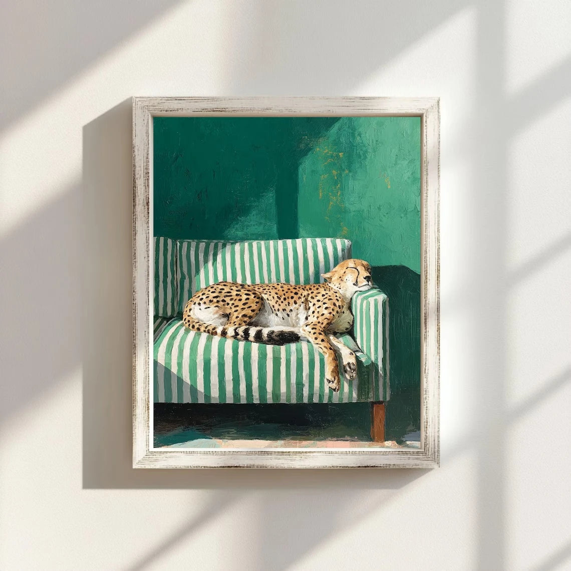 Sleepy Cheetah Wall Art Print – Emerald Green Poster