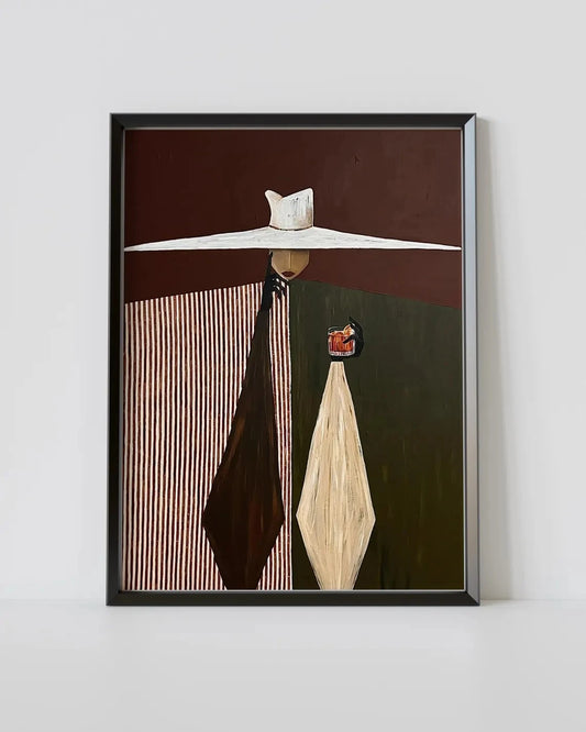 Woman in White Hat Figurative Wall Art Print – Modern Abstract Poster