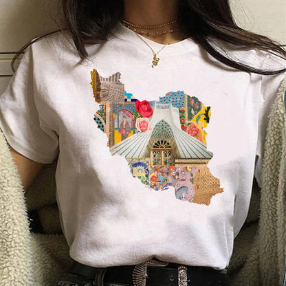 Iran Cultural Map Graphic T-Shirt for Women – Harajuku Street Style