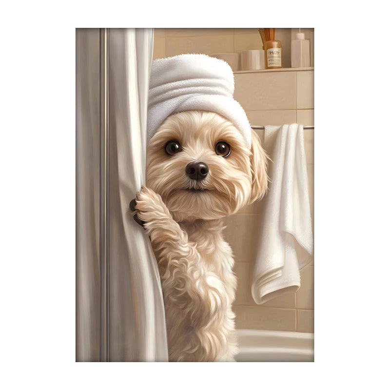 Funny Dog Bathroom Poster – Schnauzer in Bathrobe Wall Art Print
