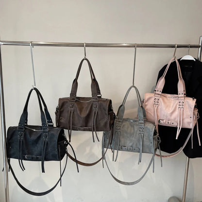 Retro Motorcycle Handbag Women Horizontal Tote Storage