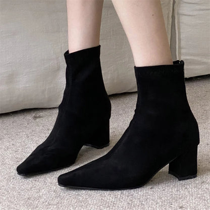 Eilyken Women Ankle Boots – Pointed Toe Square Heel Zipper Booties