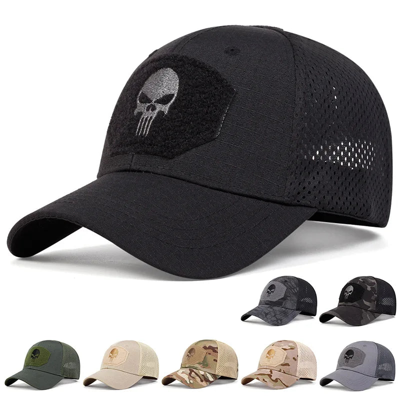 Skull Embroidered Tactical Baseball Cap – Breathable Mesh