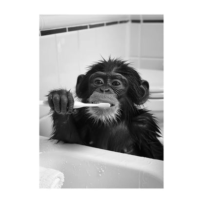 Funny Animal Bathroom Wall Art Poster – Black & White Vintage Print
