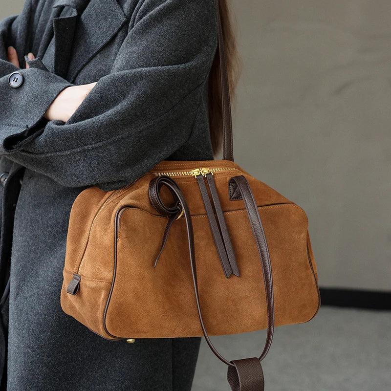 Cow Genuine Leather Tote Bag Suede Commuting Cowhide Handbags