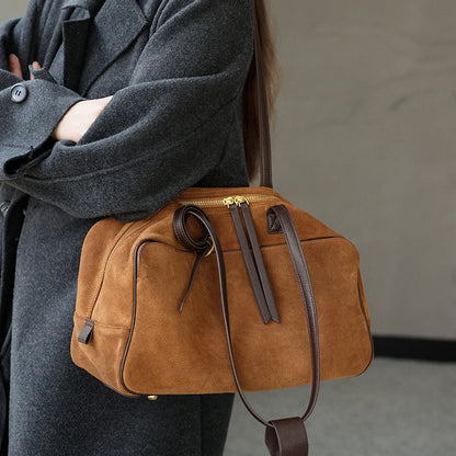 Cow Genuine Leather Tote Bag Suede Commuting Cowhide Handbags