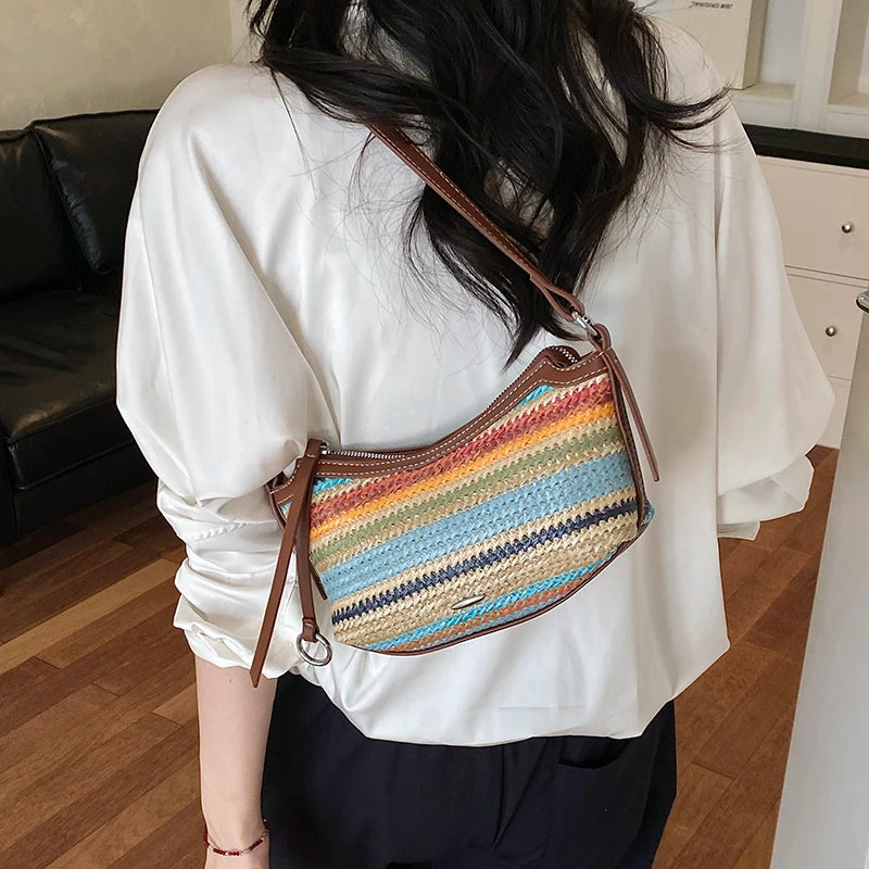Woven Straw Crossbody Bag for Women – Boho Vacation Shoulder Bag