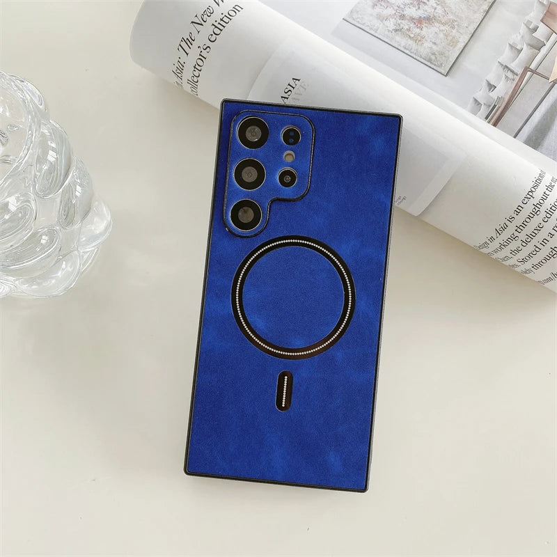 Leather Samsung Galaxy Case – Magnetic Wireless Charging Cover S21–S26